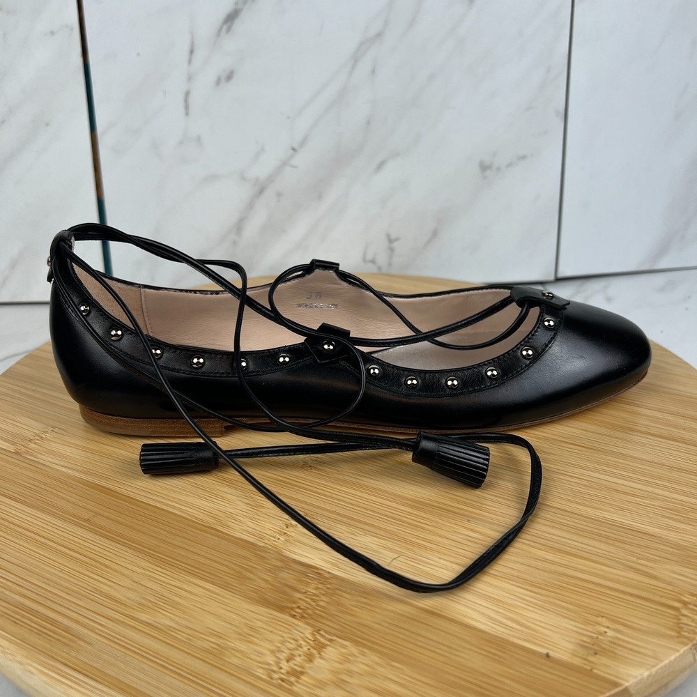 Tods Womens Size 8 [EU 38] Black Leather Studded Strappy Ballet Flats Shoes